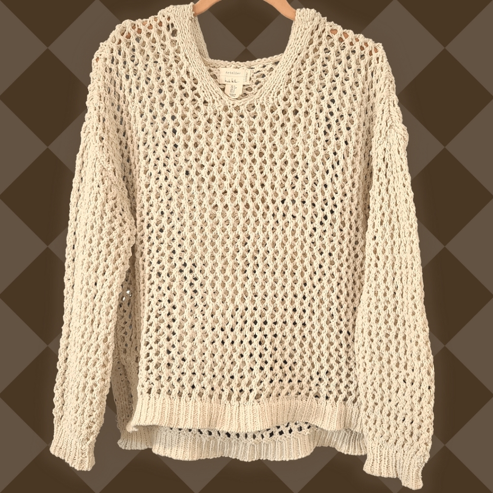 Artelier by Nicole Miller Open Knit Hooded Sweater
